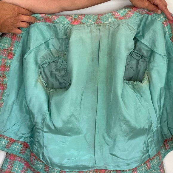 Vintage Chanel Style Custom-Made Handcrafted Wool Jacket, Pink and Blue Plaid - Picture 5 of 5